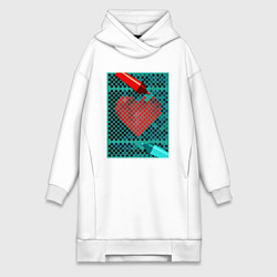 Женское худи-платье Красное сердце маркером, цвет: белый