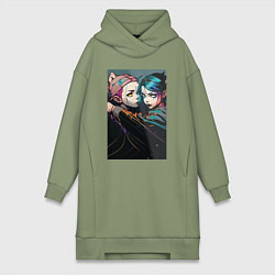 Женское худи-платье Уэнсдэй и Энид подруги, цвет: авокадо