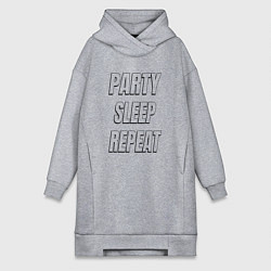 Женское худи-платье Party sleep repeat надпись с тенью, цвет: меланж