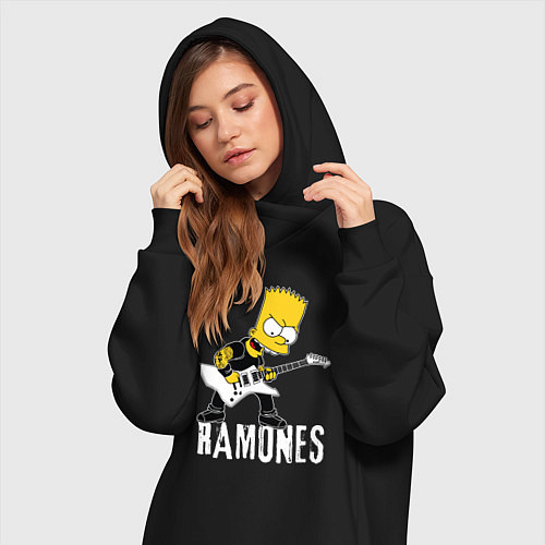 Женская толстовка-платье Ramones Барт Симпсон рокер / Черный – фото 3