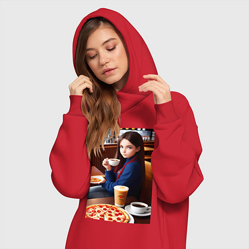 Женская толстовка-платье Аниме девушка с кофе / Красный – фото 3