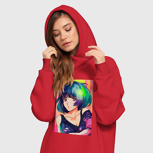 Женская толстовка-платье Девушка аниме / Красный – фото 3