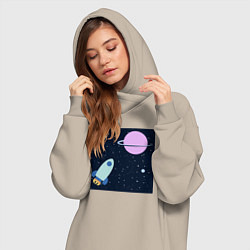 Женское худи-платье Космос, ракета летит к планете, цвет: миндальный — фото 2