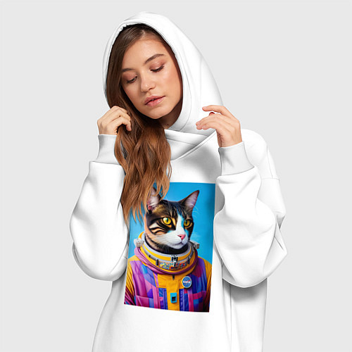 Женская толстовка-платье Кот космонавт в скафандре / Белый – фото 3