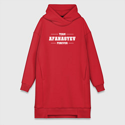 Женское худи-платье Team Afanasyev forever - фамилия на латинице, цвет: красный