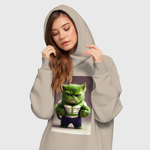 Женская толстовка-платье Злой котик / Миндальный – фото 3