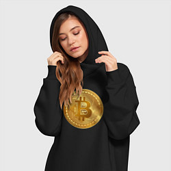 Женское худи-платье Золотая монета биткойн, цвет: черный — фото 2
