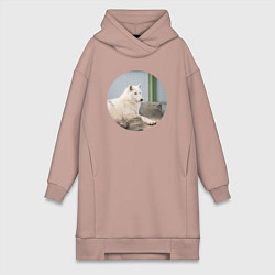 Женское худи-платье Волк отдыхает на камне, цвет: пыльно-розовый