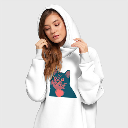 Женская толстовка-платье Vintage pixel cat / Белый – фото 3