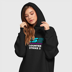 Женское худи-платье Символ Counter Strike 2 в неоновых цветах, цвет: черный — фото 2