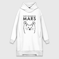 Женское худи-платье Thirty Seconds to Mars - rock cat, цвет: белый