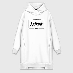 Женское худи-платье Fallout gaming champion: рамка с лого и джойстиком, цвет: белый