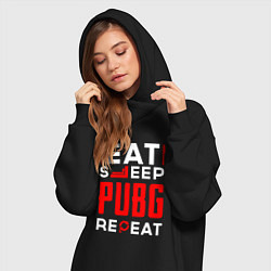 Женское худи-платье Надпись eat sleep PUBG repeat, цвет: черный — фото 2