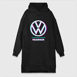 Женское худи-платье Значок Volkswagen в стиле glitch, цвет: черный