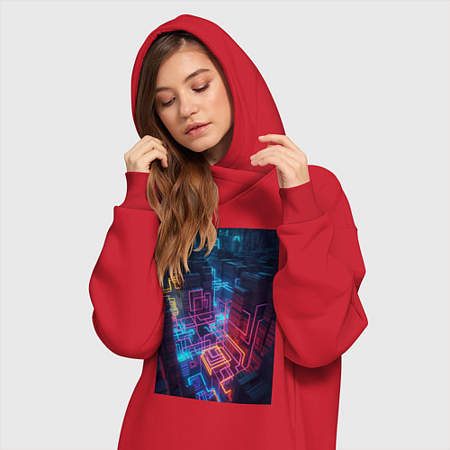 Женская толстовка-платье Tetris NEON powered by AI / Красный – фото 3