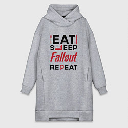 Женское худи-платье Надпись: eat sleep Fallout repeat, цвет: меланж