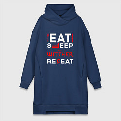 Женское худи-платье Надпись eat sleep The Witcher repeat, цвет: тёмно-синий