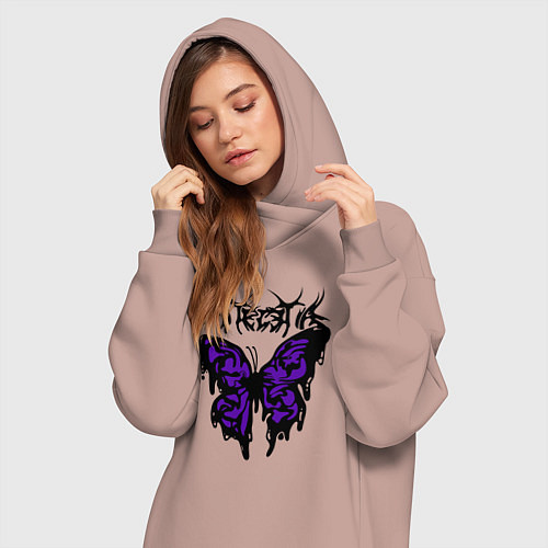 Женская толстовка-платье Gothic black butterfly / Пыльно-розовый – фото 3
