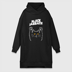 Женское худи-платье Black Sabbath rock cat, цвет: черный