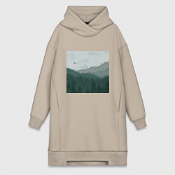 Женское худи-платье Туманные холмы и лес, цвет: миндальный