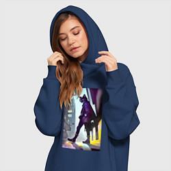Женское худи-платье Чёрный котяра на своём районе - Бронкс, цвет: тёмно-синий — фото 2