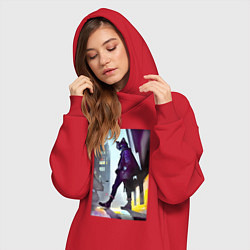 Женское худи-платье Чёрный котяра на своём районе - Бронкс, цвет: красный — фото 2