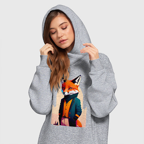 Женская толстовка-платье Лис-модник - нейросеть / Меланж – фото 3