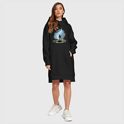 Женское худи-платье Дурак на холме ловит молнию, цвет: черный — фото 2