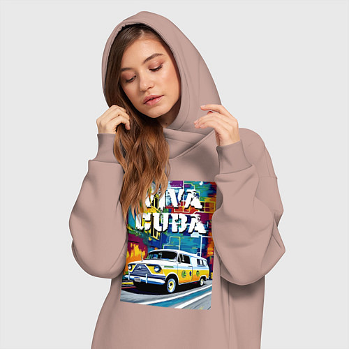 Женская толстовка-платье Viva Cuba - car - retro / Пыльно-розовый – фото 3
