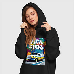 Женское худи-платье Viva Cuba - car - retro, цвет: черный — фото 2