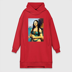 Женское худи-платье Мона Лиза на пляже - Биарриц - Франция, цвет: красный