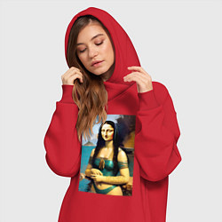 Женское худи-платье Мона Лиза на пляже - Биарриц - Франция, цвет: красный — фото 2