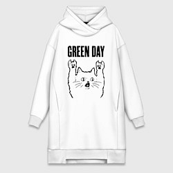 Женское худи-платье Green Day - rock cat, цвет: белый