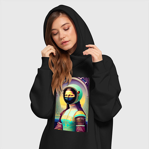 Женская толстовка-платье Мона Лиза наших дней - нейросеть / Черный – фото 3