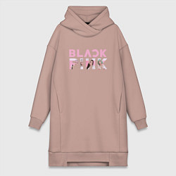 Женское худи-платье Blackpink logo Jisoo Lisa Jennie Rose, цвет: пыльно-розовый