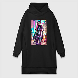 Женская толстовка-платье Cyberpunk - cat girl - neural network