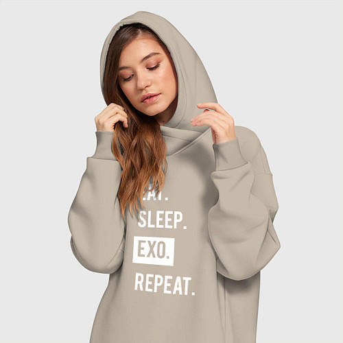 Женская толстовка-платье Eat Sleep EXO Repeat / Миндальный – фото 3