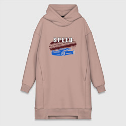Женская толстовка-платье Машина с надписью Скорость