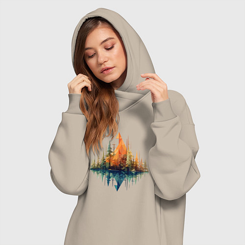 Женская толстовка-платье Геометрический лес / Миндальный – фото 3