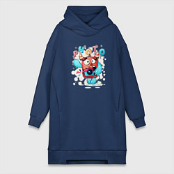 Женское худи-платье Милый монстр фотограф, цвет: тёмно-синий