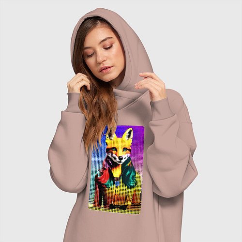 Женская толстовка-платье Fox girl - fashionista - pop art / Пыльно-розовый – фото 3