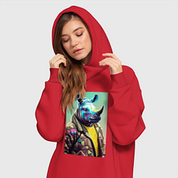 Женское худи-платье Модный носорог - нейросеть, цвет: красный — фото 2