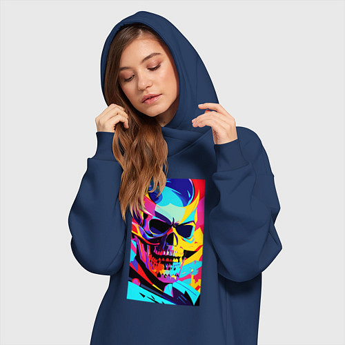 Женская толстовка-платье Cool skull - pop art / Тёмно-синий – фото 3