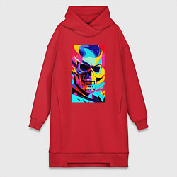 Женское худи-платье Cool skull - pop art, цвет: красный