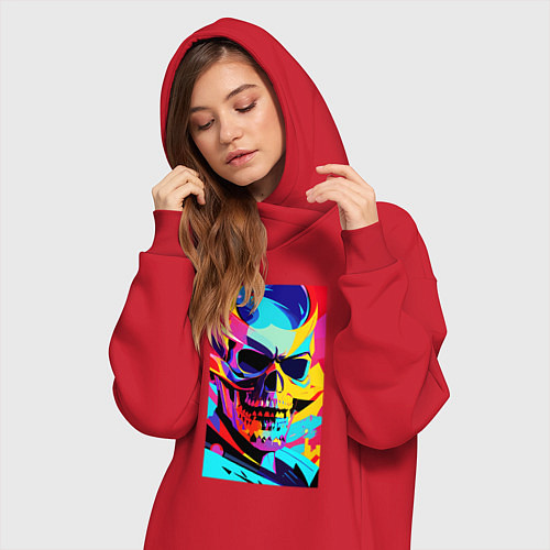 Женская толстовка-платье Cool skull - pop art / Красный – фото 3