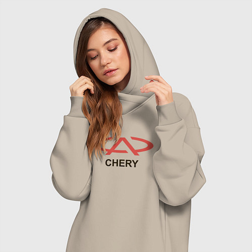 Женская толстовка-платье Chery Logo / Миндальный – фото 3