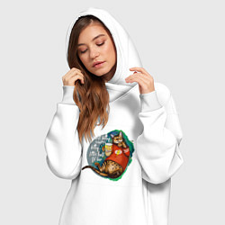 Женское худи-платье Бенгальский кот киноман с попкорном, цвет: белый — фото 2