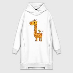Женское худи-платье Жираф и птичка, цвет: белый