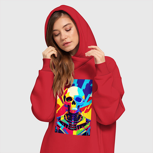 Женская толстовка-платье Pop art skull / Красный – фото 3