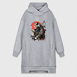 Женское худи-платье Японский самурай - кот, цвет: меланж